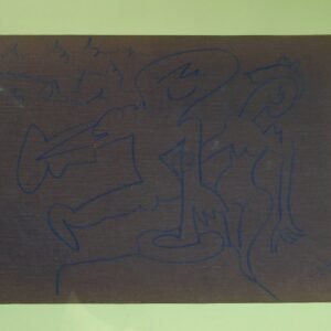 Dibujo abstracto enmarcado – trazo azul